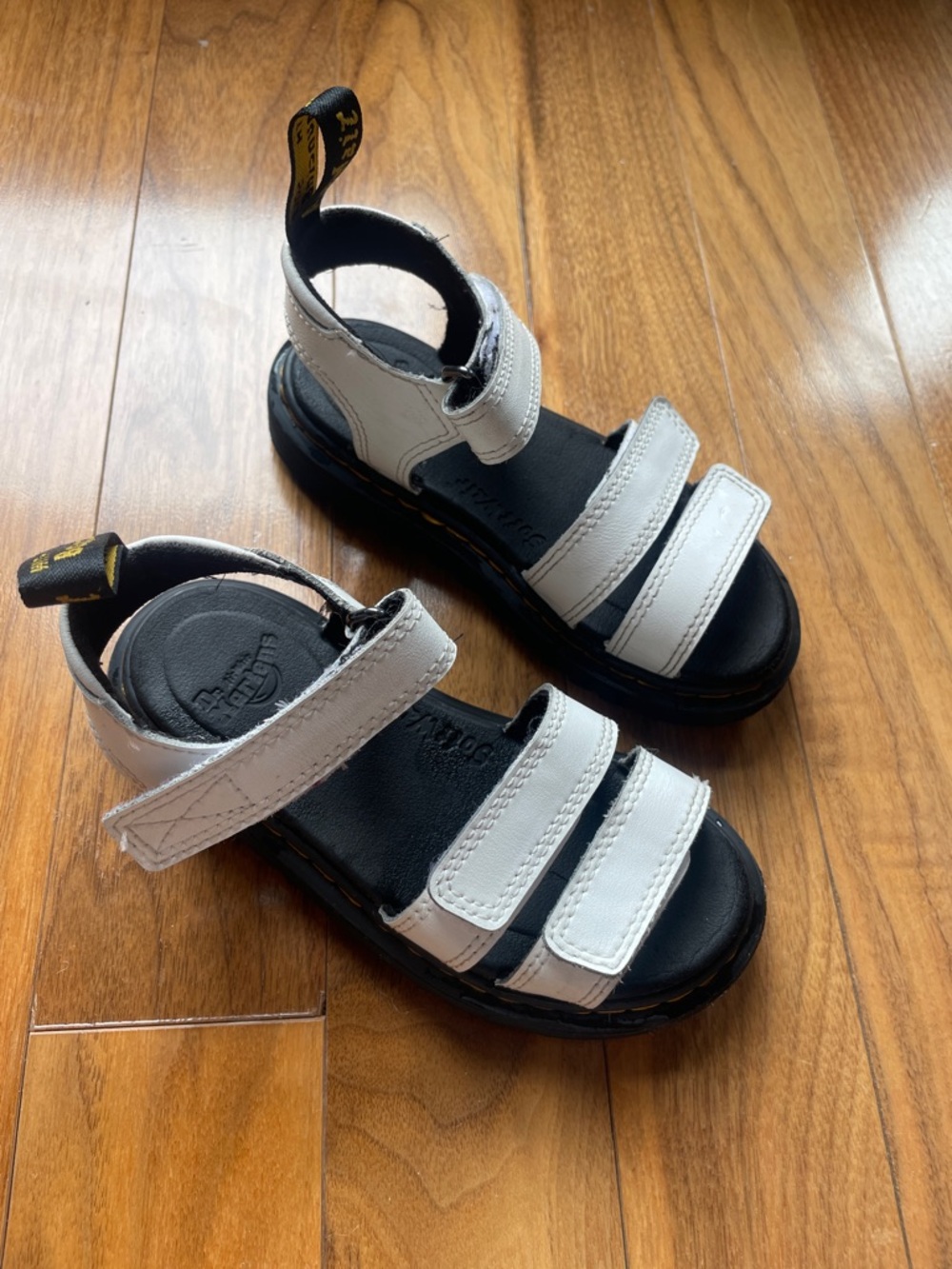 Dr. Martens Kids White Triple-Strap Leather Sandals with Black Footbed